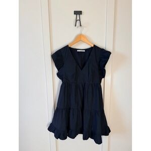 Abercrombie & Fitch Black Ruffle Sleeve Tiered Babydoll Mini Dress Womens M